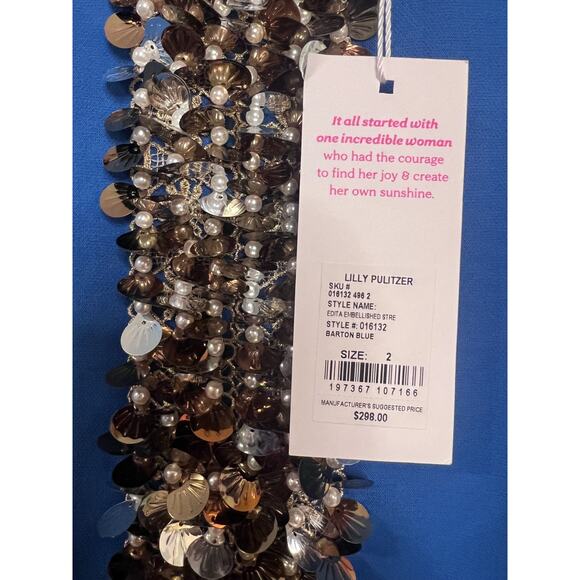 Lilly Pulitzer Size 2 Blue Dress Shell Pearl Accents Edita - Picture 6 of 7